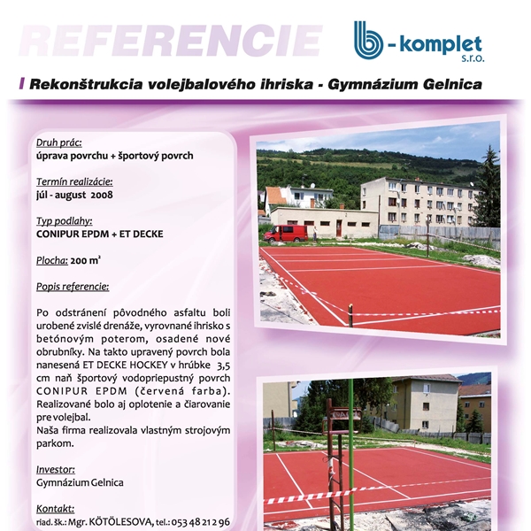 Rekonštrukcia volejbalového ihriska - Gymnázium Gelnica